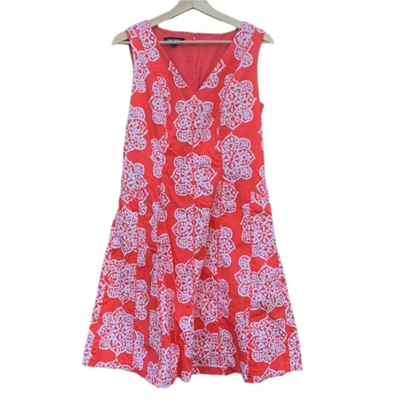 Nine West women's size 12 floral twirly dress,  coral with white flowers - Picture 1 of 4